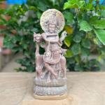 12" Hand Carved Pink Stone Krishna with Cow Gift Statue | Jaipurio